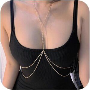 Women F1- Body Chain Rhinestone Silver Bra Lingerie Bikini Top Lingerie Chain
